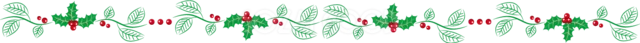 ヒイラギの葉と赤い実を交互に並べたクリスマスライン（背景透過PNG）