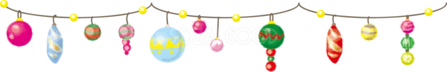カラフルなクリスマスオーナメントを吊るしたかわいいライン（背景透過PNG）