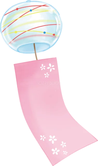 パステルの線模様と桜柄の短冊の風鈴（背景透過PNG）