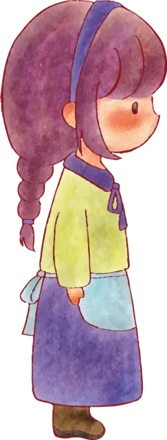 横向きに立つ三つ編みの女の子（背景透過PNG）