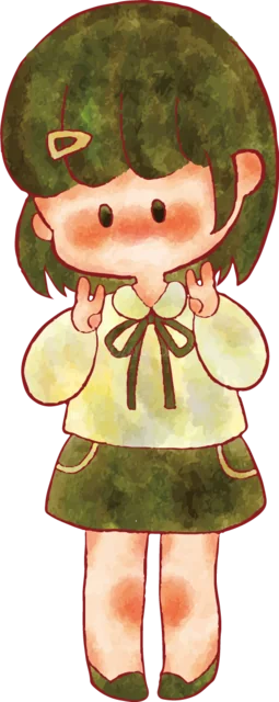 両手を頬に添えるショートヘアの女の子（背景透過PNG）