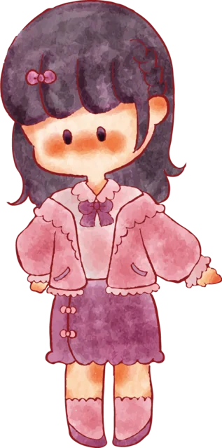 ピンクのジャケットと紫のスカートを着た女の子（背景透過PNG）