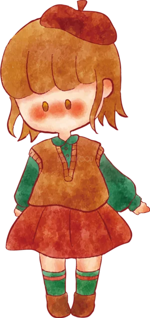 淡い黄色の服で正面に立つロングヘアの女の子（背景透過PNG）