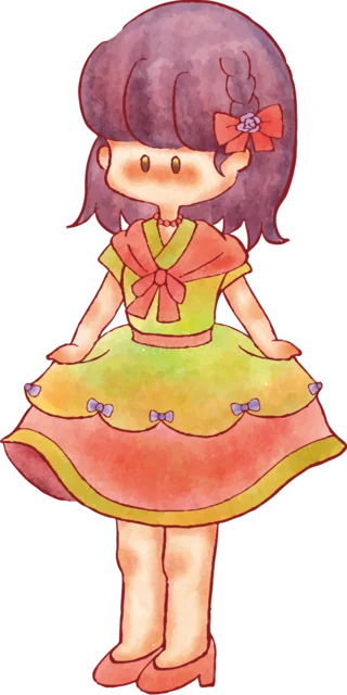 黄色とオレンジのスカートを広げる女の子（背景透過PNG）