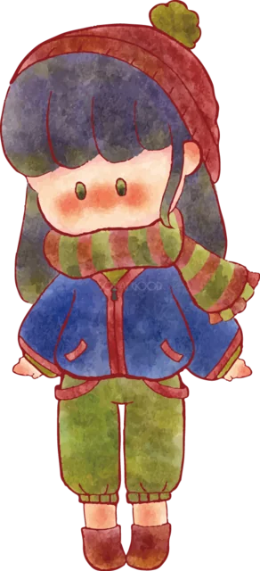 ニット帽とマフラーで冬支度をした女の子（背景透過PNG）