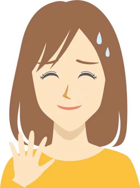 汗をかきながら手を振る笑顔の女性（背景透過PNG）