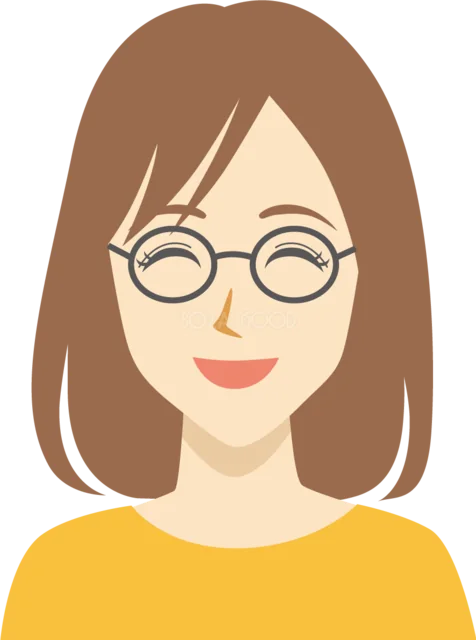 眼鏡をかけて微笑む女性（背景透過PNG）