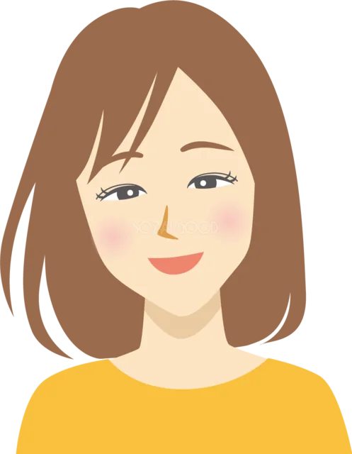 正面を向いてやさしく微笑む女性（背景透過PNG）