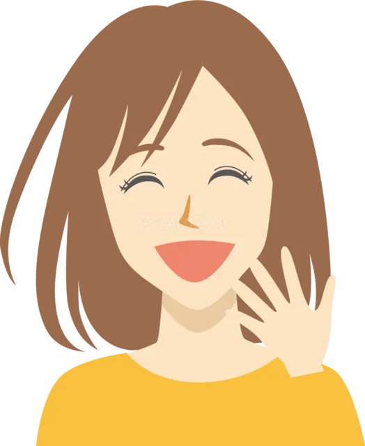 片手を上げて挨拶する笑顔の女性（背景透過PNG）