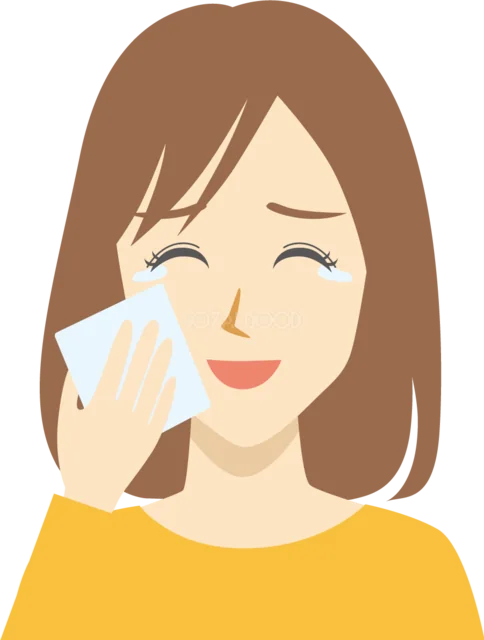 涙をハンカチで拭く女性（背景透過PNG）