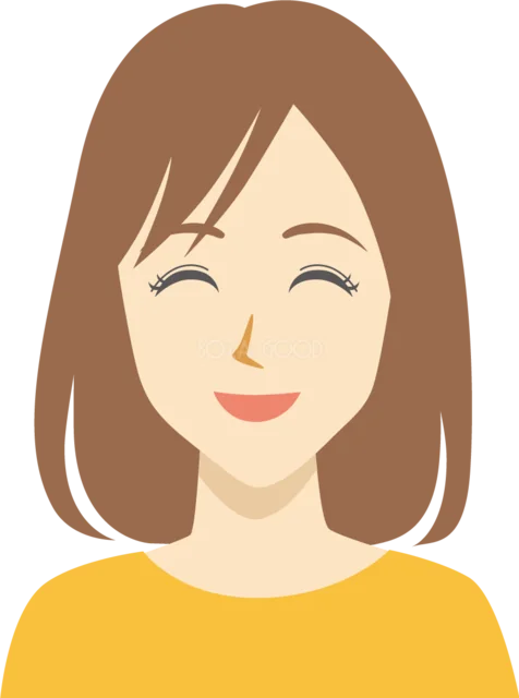 正面を向いて笑う茶髪ボブの女性（背景透過PNG）