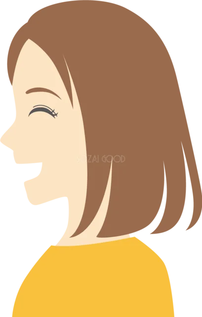 横向きで会話する茶髪ボブの女性（背景透過PNG）
