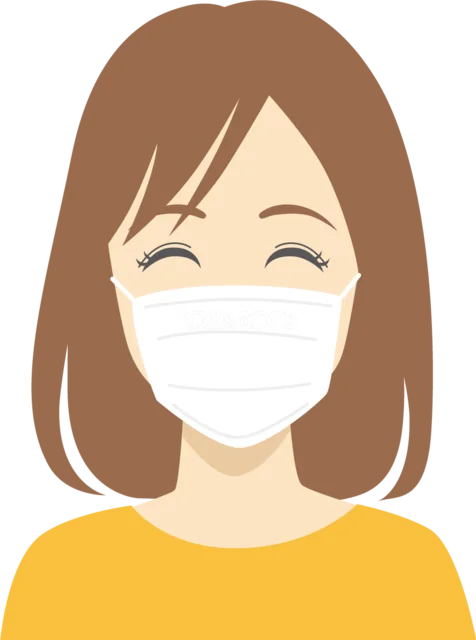 白いマスクを着けた女性（背景透過PNG）