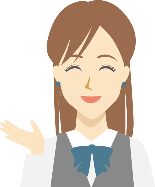 手のひらを上に向けて案内する受付女性（背景透過PNG）