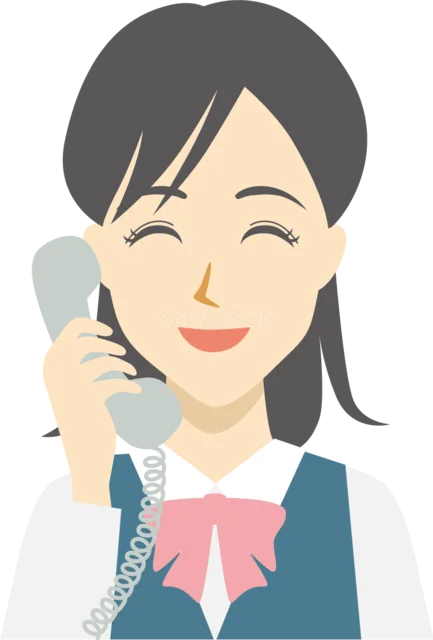 固定電話で応対するオペレーターの女性（背景透過PNG）