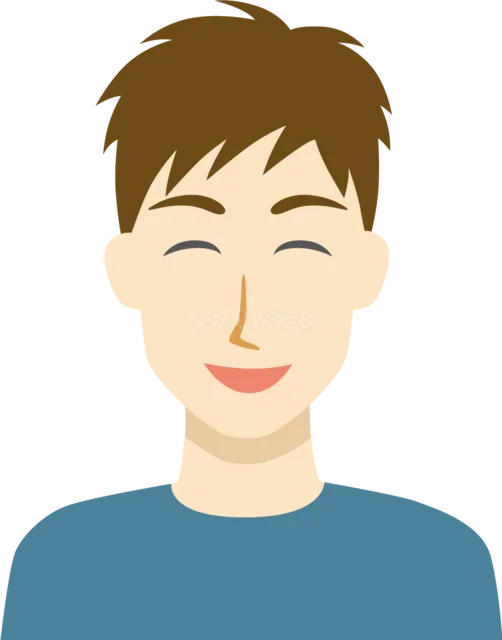 茶髪で目を閉じて笑う男性（背景透過PNG）