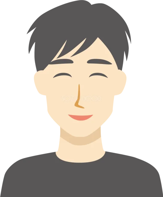 目を閉じて穏やかに微笑む男性（背景透過PNG）
