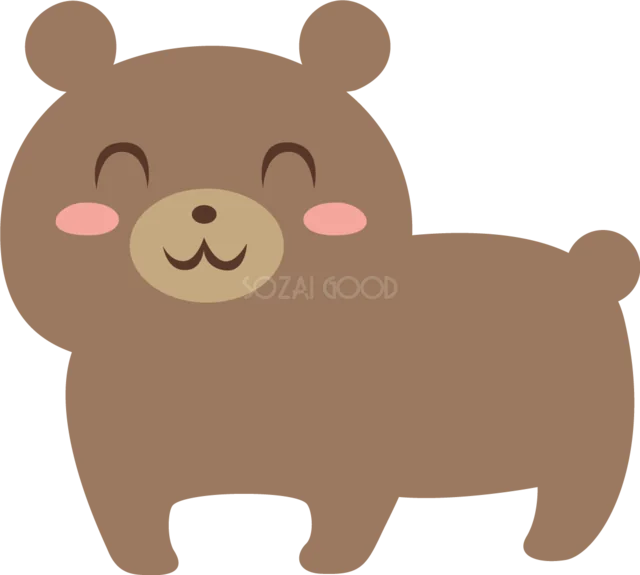 にっこり笑う丸い茶色のくまのかわいい動物イラスト（背景透過PNG）