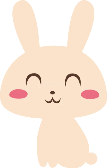 正面を向いて座る白いうさぎのかわいい動物イラスト（背景透過PNG）