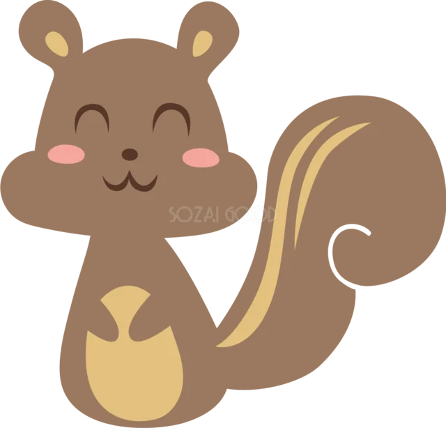 大きなしっぽで座る茶色いリスのかわいい動物イラスト（背景透過PNG）