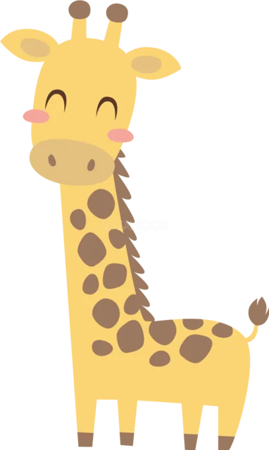 長い首と茶色い模様のキリンのかわいい動物イラスト（背景透過PNG）