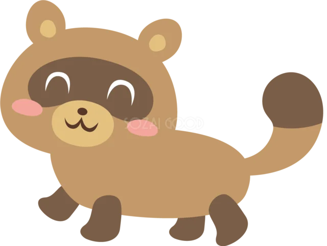 しま模様のしっぽがある茶色いタヌキのかわいい動物イラスト（背景透過PNG）