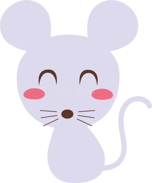 長いしっぽの薄紫色のネズミのかわいい動物イラスト（背景透過PNG）
