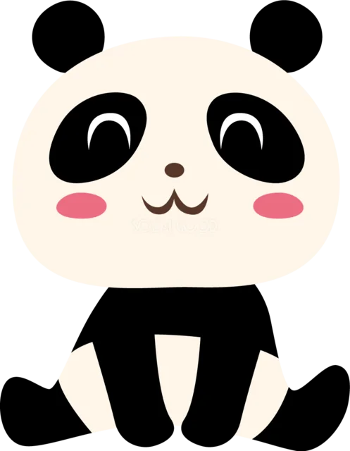 足を広げて座る白黒パンダのかわいい動物イラスト（背景透過PNG）