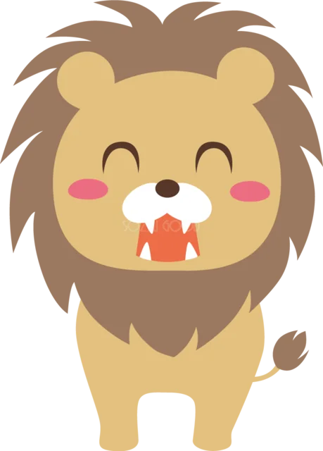 たてがみがある茶色いライオンのかわいい動物イラスト（背景透過PNG）