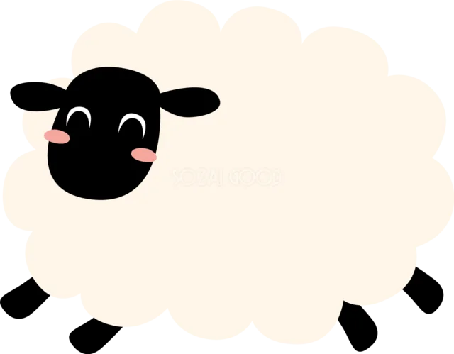 ふわふわの白い羊のかわいい動物イラスト（背景透過PNG）
