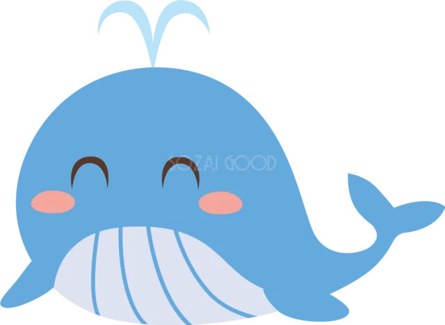 潮を吹く青いクジラのかわいい海の動物イラスト（背景透過PNG）
