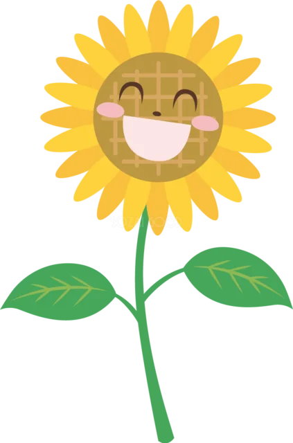 笑顔で咲く黄色いひまわり（背景透過PNG）