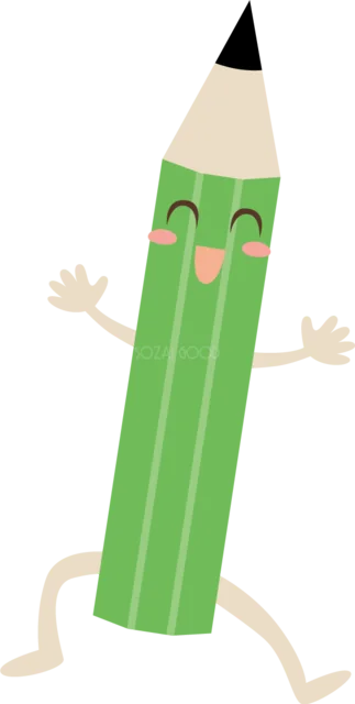 手足のある笑顔の緑色鉛筆（背景透過PNG）