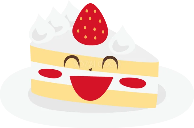 いちごを飾った笑顔のショートケーキ（背景透過PNG）