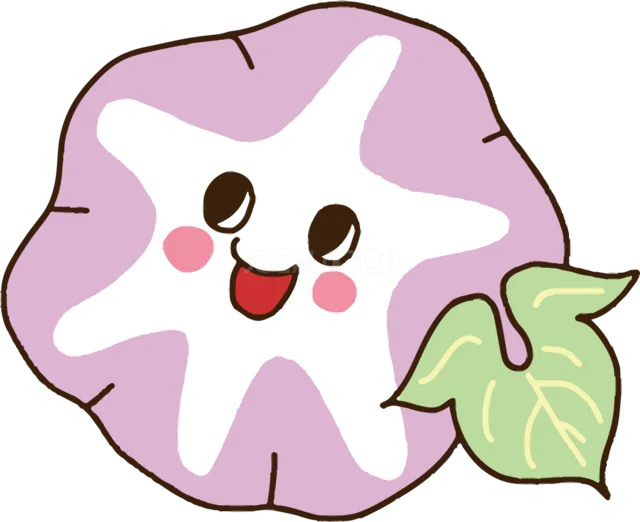 笑顔で咲く紫色の朝顔（背景透過PNG）