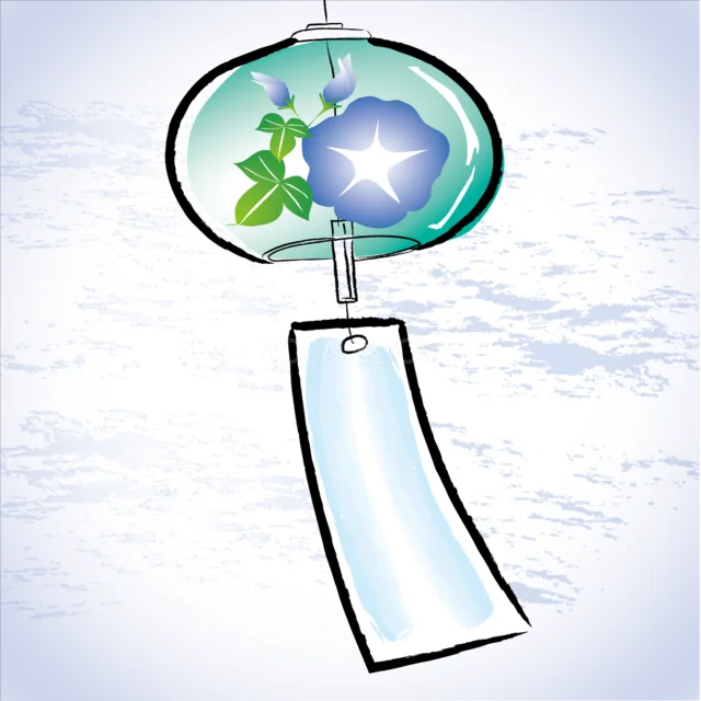 青い朝顔を描いた涼しげな風鈴（背景透過PNG）
