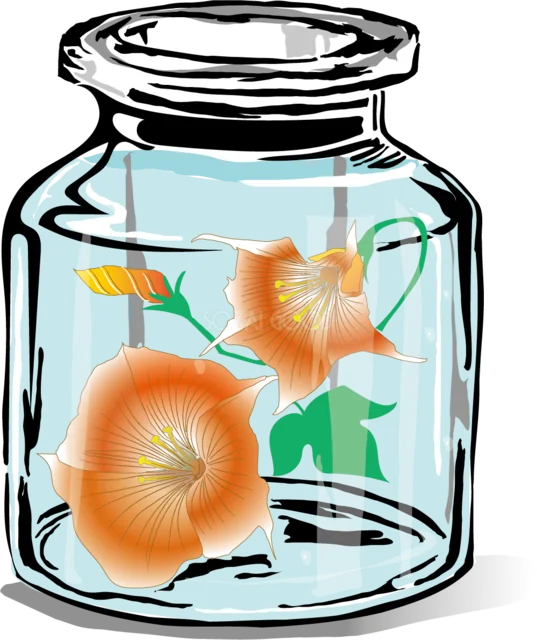 ガラス瓶に活けた茶色い朝顔（背景透過PNG）