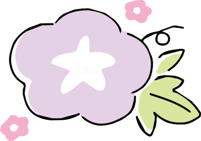 淡い紫の朝顔と小さなピンクの花のイラスト（背景透過PNG）