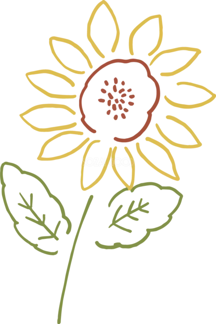細い線で描いたシンプルなひまわり線画（背景透過PNG）