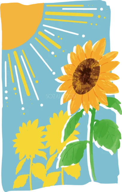 青と黄色の光を背景にした一輪のひまわり（背景透過PNG）