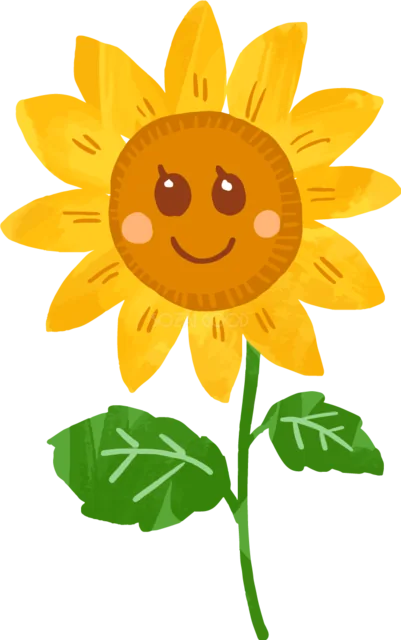 にっこり笑う顔がかわいいひまわりイラスト（背景透過PNG）