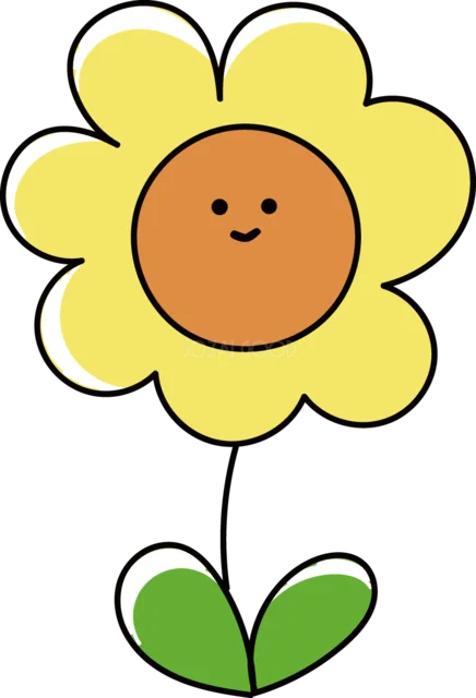 笑顔のあるかわいい一輪ひまわり（背景透過PNG）