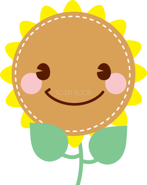 ステッチ風の笑顔がかわいい丸いひまわりイラスト（背景透過PNG）