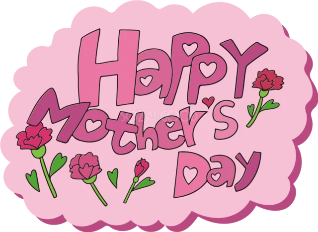 カーネーションを飾ったHappy Mother’s Dayのピンクロゴ（背景透過PNG）