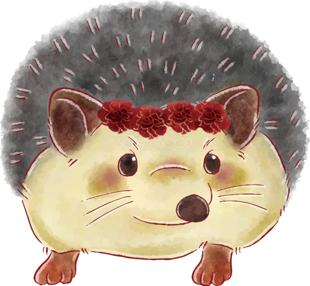 赤い花冠を付けたかわいいハリネズミ（背景透過PNG）