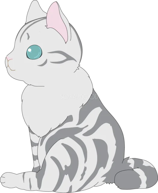 横向きに座ってウインクするグレーのトラ猫（背景透過PNG）