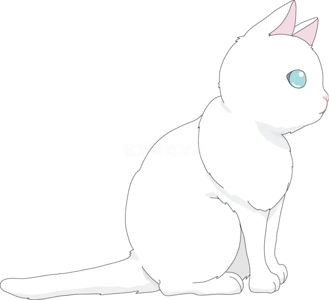 横向きに座る白猫（背景透過PNG）
