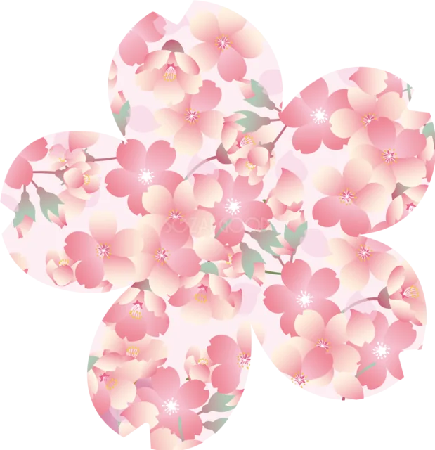 桜の花で形作ったピンクの花形パターン（背景透過PNG）
