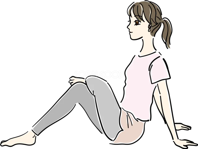 片膝を立てて座り体を休める女性（背景透過PNG）