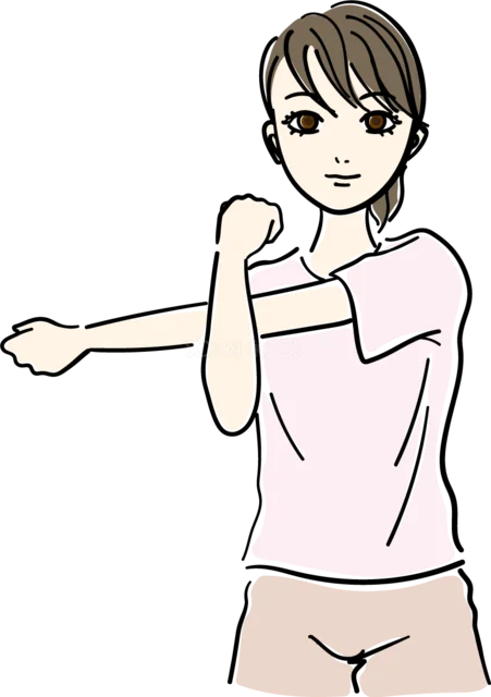 片腕を胸の前に引き寄せる肩のストレッチ（背景透過PNG）